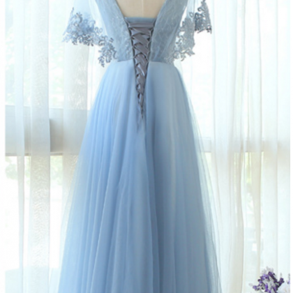 The Luscious Blue Evening Gown, Ankle, Semi-sleeve..