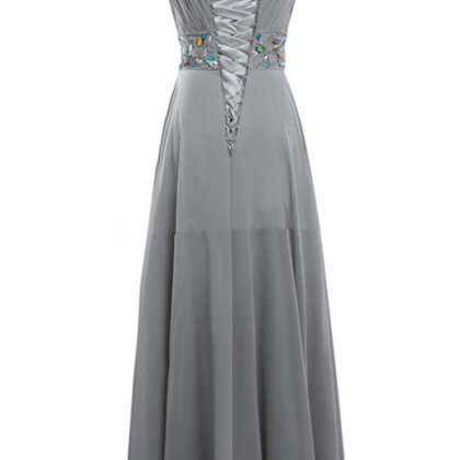 Elegant Evening Dress, Grey Chiffon Evening Dress,..