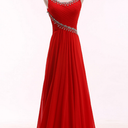 Elegant Red Evening Dress, Crystal Evening Gown,..