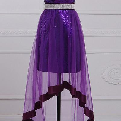 Short Purple Sequins One-shoulder Cocktail Dresses..