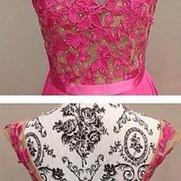Plum Pink Long Prom Dresses Sheer Neck Cap Sleeves..