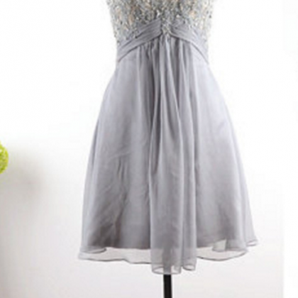 Grey Simple Ball Gown A Line Chiffon Short Gown..