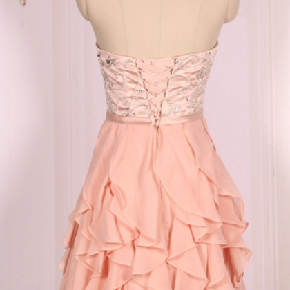 Ball Gown Sweetheart Chiffon Coral Pink Short Prom..