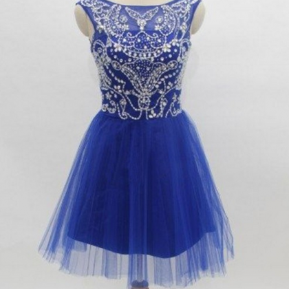 A Line Blue Homecoming Dresses Zippers Sleeveless..