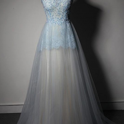 Light Sky Blue A-line Prom Dress,long Evening..