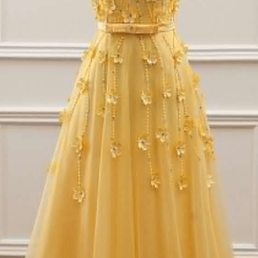 Yellow Evening Gown, Mermaid White, Pearl Long..