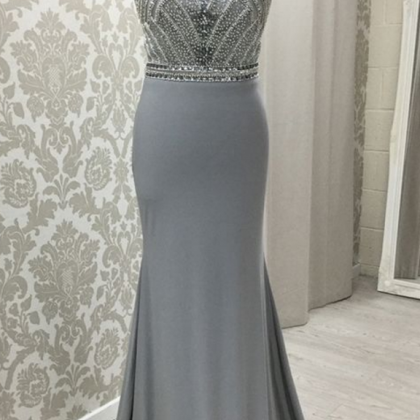 Gray Two Piece Long Prom Dress with Sparkly Beading