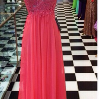 Coral, Fashion Prom Gowns,elegant Prom Dress,lace..