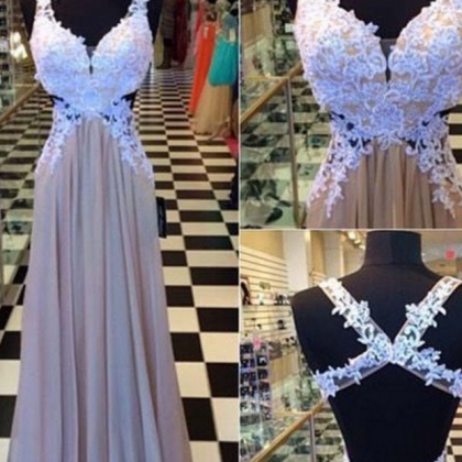 Backless Prom Gowns,elegant Prom Dress,white Lace..