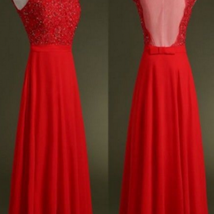 Red ,lace Evening Dress,a Line Prom Dress,backless..