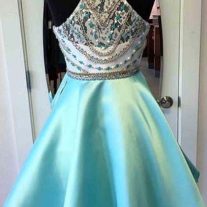 Halter Knee Length Homecoming Dresses Graduation Dresses With Beading ...