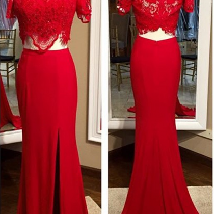 Red Prom Dresses,lace Top Prom Dress,long Evening..