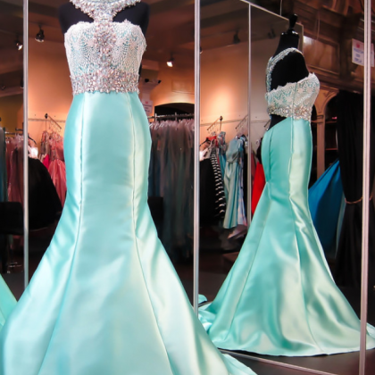 Mint Mermaid Prom Dress-white Lace Beaded..