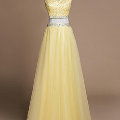 Yellow Tulle Prom Dresses Crystal Women Party..