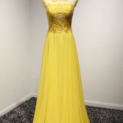 Flowy ,long Chiffon, Prom Dress In Yellow With..