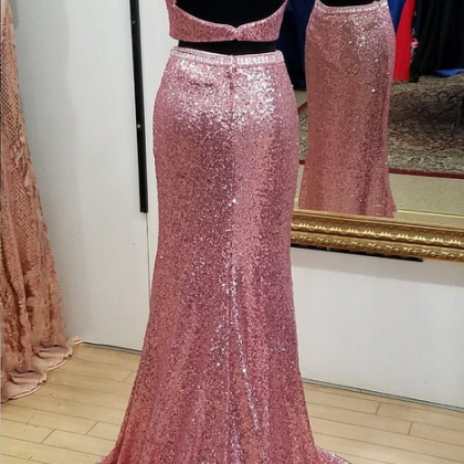 Pink Sequins Mermaid Prom Dress,two Piece..
