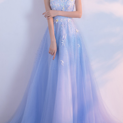 Beautiful Light Blue Long Party Dress, Prom Gowns, Formal Women Dress ...