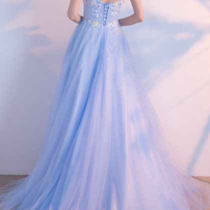 Beautiful Light Blue Long Party Dress, Prom Gowns,..