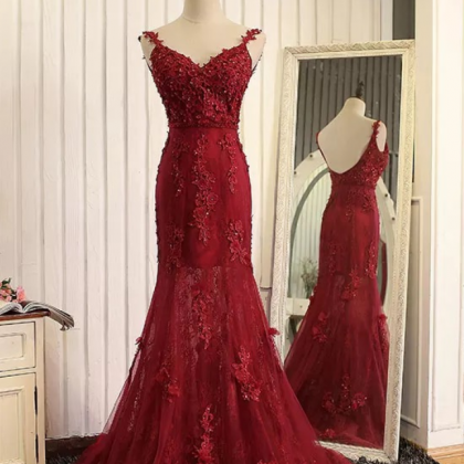 Sexy Elegant Prom Dresses, Wine Red Evening..