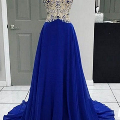 Blue Prom Dress Beaded Top, Evening Dresses,..