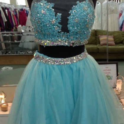 Turquoise Lace Appliques Homecoming Dress,organza..