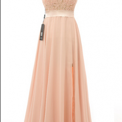 Lace Prom Dress, Chiffon Prom Dress, Peach Prom..