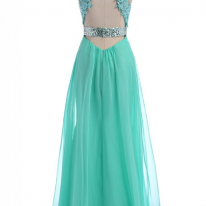 V-neck Green Prom Dress,lace Chiffon Prom..