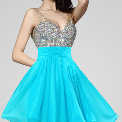 Open Back V Neck Sexy Homecoming Dresses ,ice Blue..