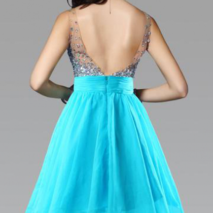 Open Back V Neck Sexy Homecoming Dresses ,ice Blue..
