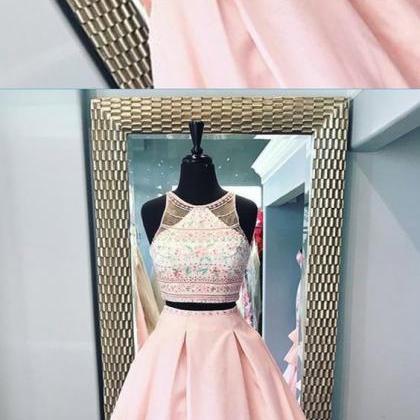 Two Piece Long Floral Lace Senior Prom Dress