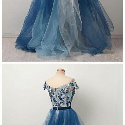 Stylish A-line Off-the-shoulder Tulle Long Prom..