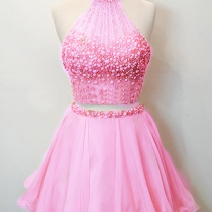Two Piece Homecoming Dress,beaded Party Dress,pink..