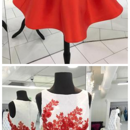 Red Two Piece Homecoming Dresses,cute Appliqued..