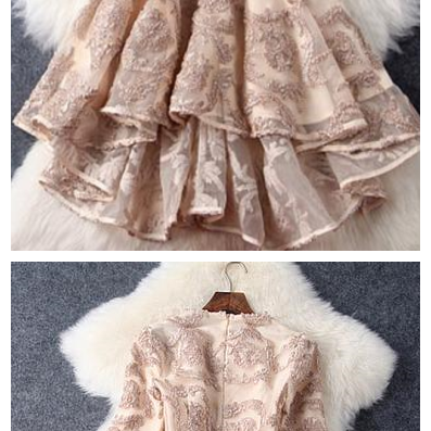 Fashion High-low Round Neck Lace Short Prom Dress..