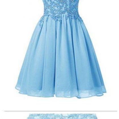 Sky Blue Jewel Sleeveless Chiffon Homecoming Dress..