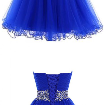 Royal Blue Beaded Tulle Prom Dresses Homecoming..