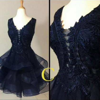 Ivory Lace Appliqued Homecoming Dress - Short Prom, V-Neck, A-Line main image 1