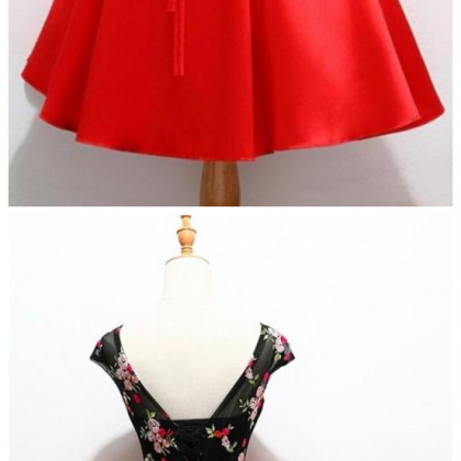 Black And Red Satin Homecoming Party Dresses With..