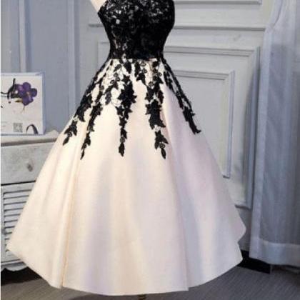 Ankle Length Strapless Prom Dress With Black Lace,..