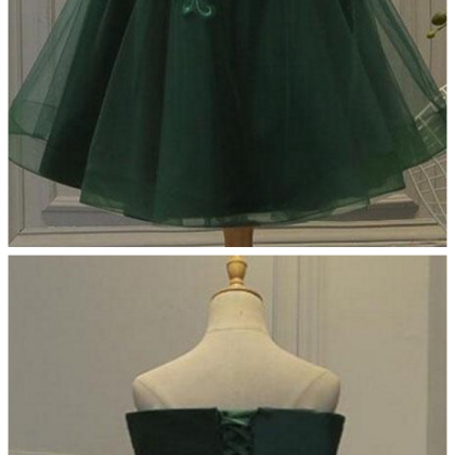 Dark Green Off The Shoulder Tulle Homecoming..