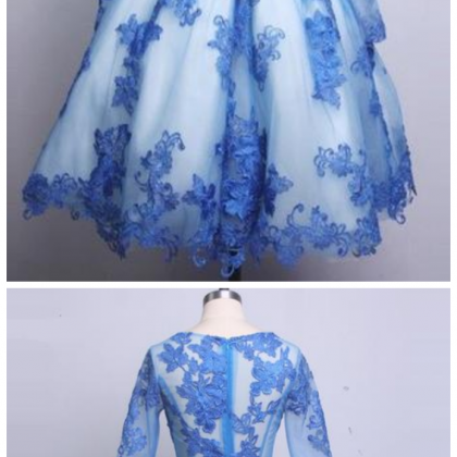 Blue Long Sleeves Homecoming Dresses,lace..