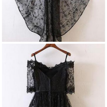 Black Half Sleeves Lace Homecoming Dresses,high..