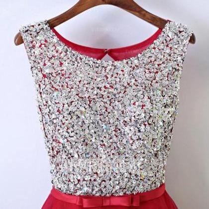 Red Scoop Neck Sleeveless High Low Homecoming..
