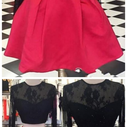 Two Pieces Long Sleeve Open Back Homecoming..