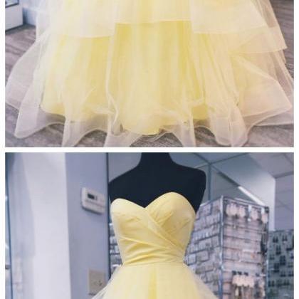 Yellow Sweetheart Tulle Long Prom Dress With..