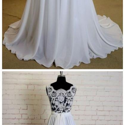 Ivory Wedding Dress, Chiffon Wedding Dress, Lace..