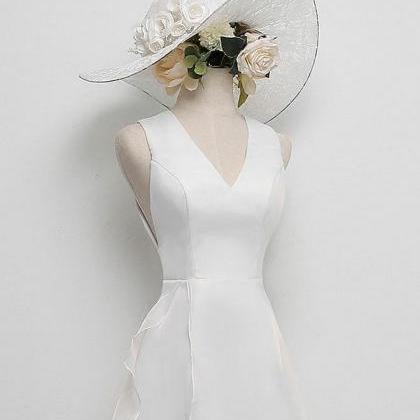 Simple White V Neck Short Prom Dress, White..