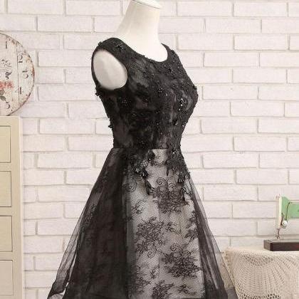 Black Lace Short Prom Dress, Black Evening Dres