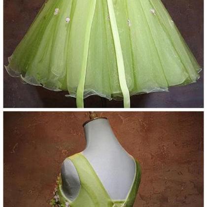 V Neck Tulle Short Prom Dress, Green Homecoming..