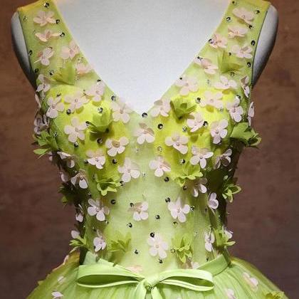 V Neck Tulle Short Prom Dress, Green Homecoming..